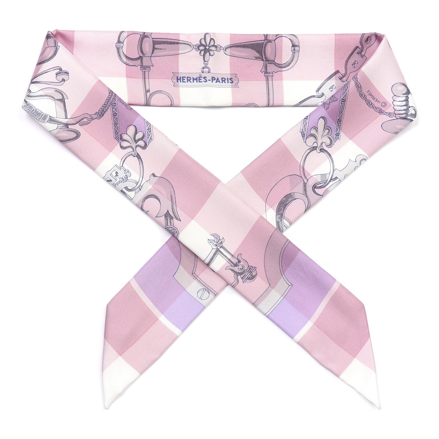 Hermes Silk Mors Et Gourmettes Vichy Twilly Parme Mauve White 1 of 4