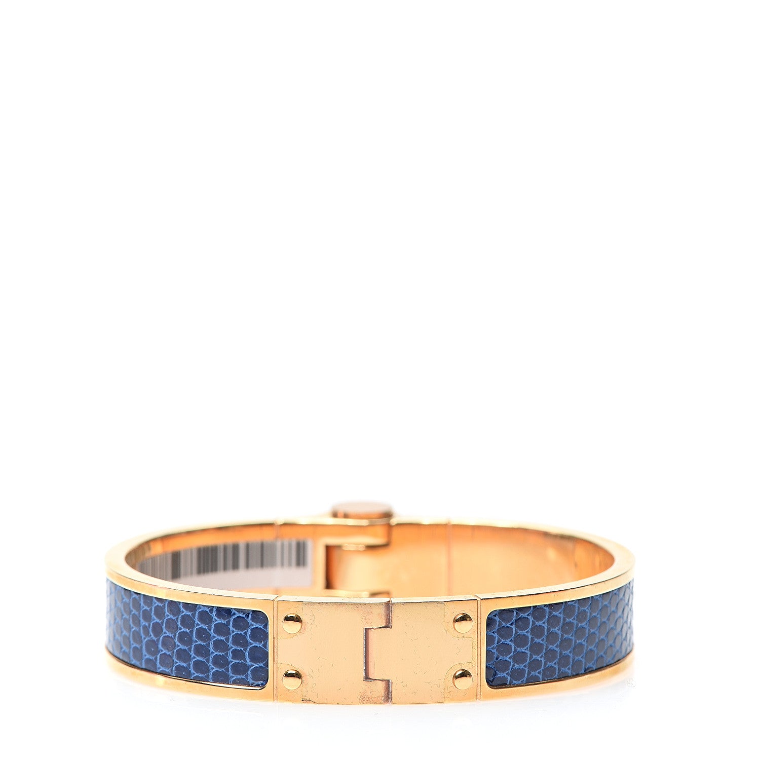 Hermes Lizard Charniere Cuir Narrow Hinged Bracelet M Bleu Saphir 2 of 5