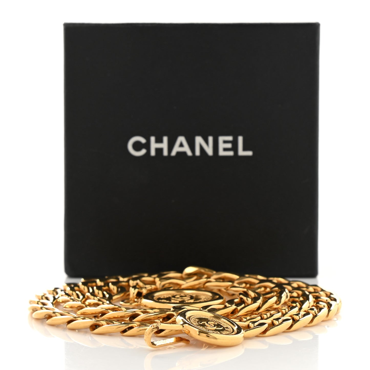 Metal Chain CC Medallion Belt Gold