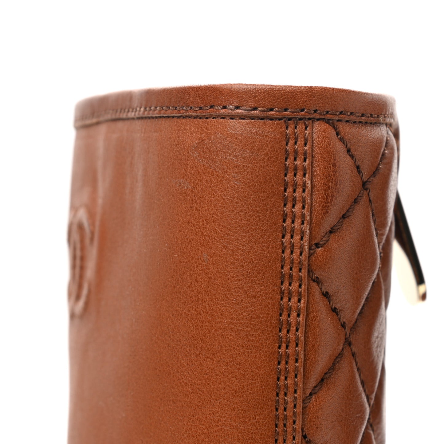 Calfskin CC Logo Mid Calf Boots 38.5 Caramel