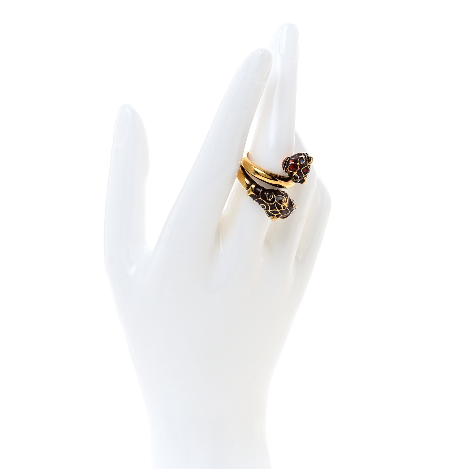 Gucci Tiger Heads Double Wrap Ring 53 6.25 Aged Gold Red 2 of 5