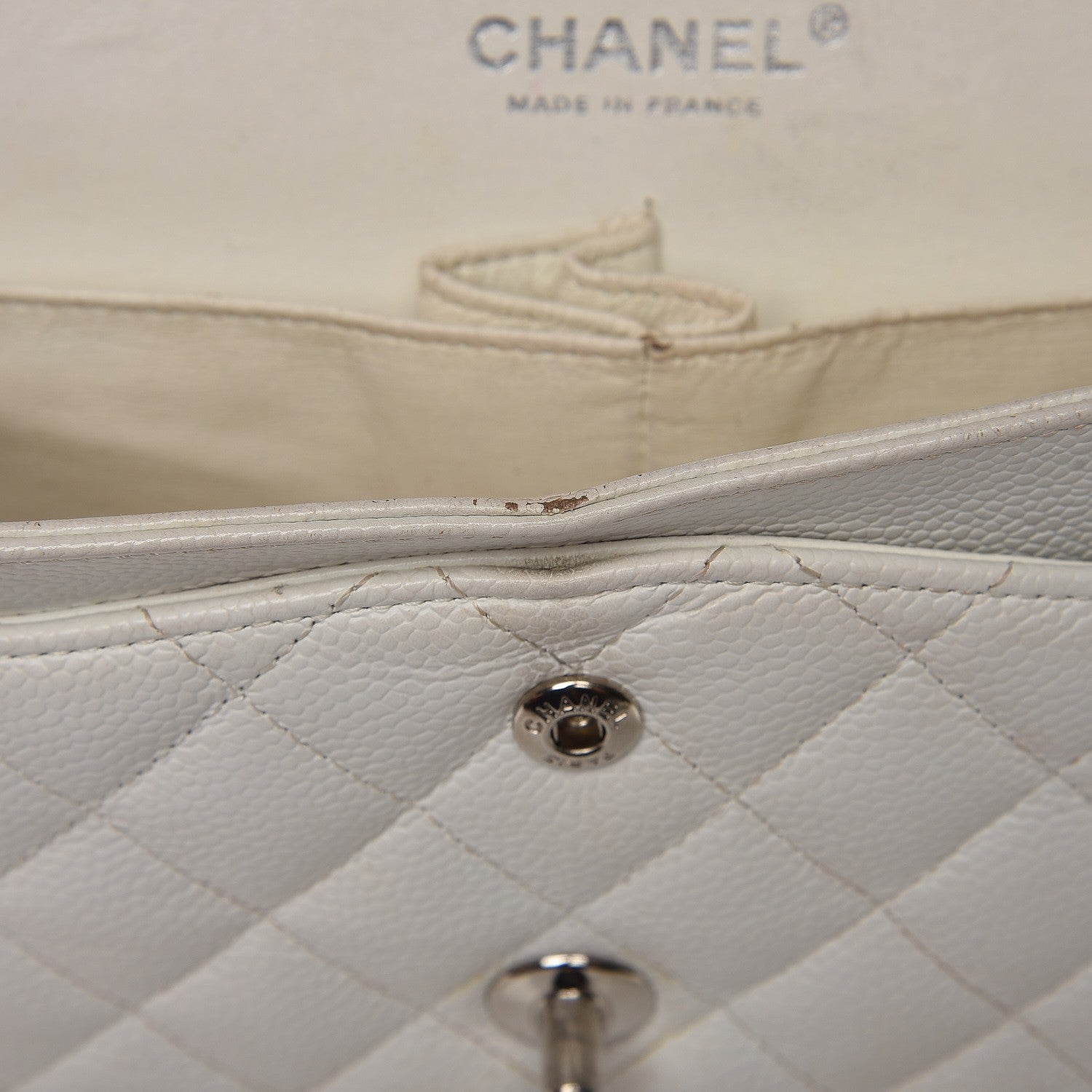 Chanel Caviar Quilted Medium Double Flap White 11 of 18