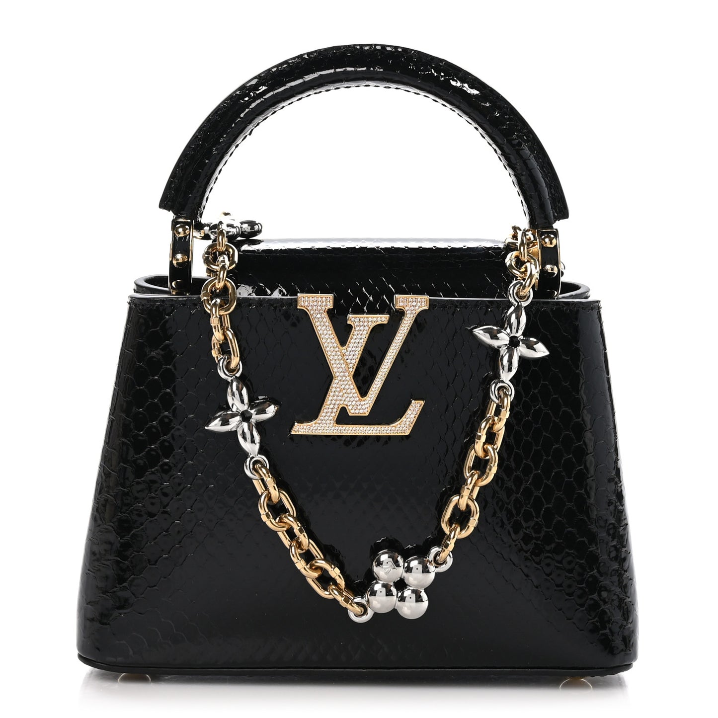 Snakeskin Flower Chain Capucines Mini Black