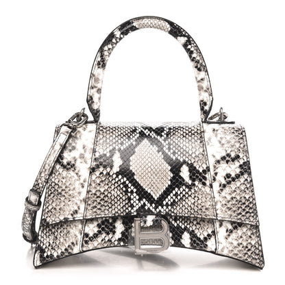Balenciaga Shiny Calfskin Python Effect Small Hourglass Top Handle Bag Black White 1 of 8