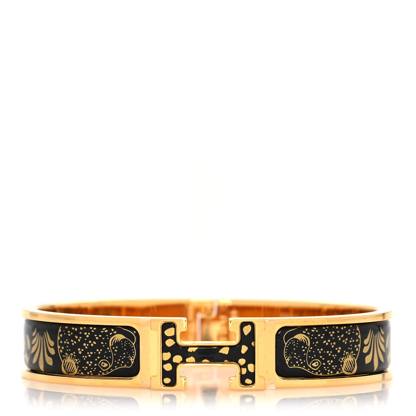 Enamel Narrow Leopards Clic Clac H Bracelet PM Juane Or Black