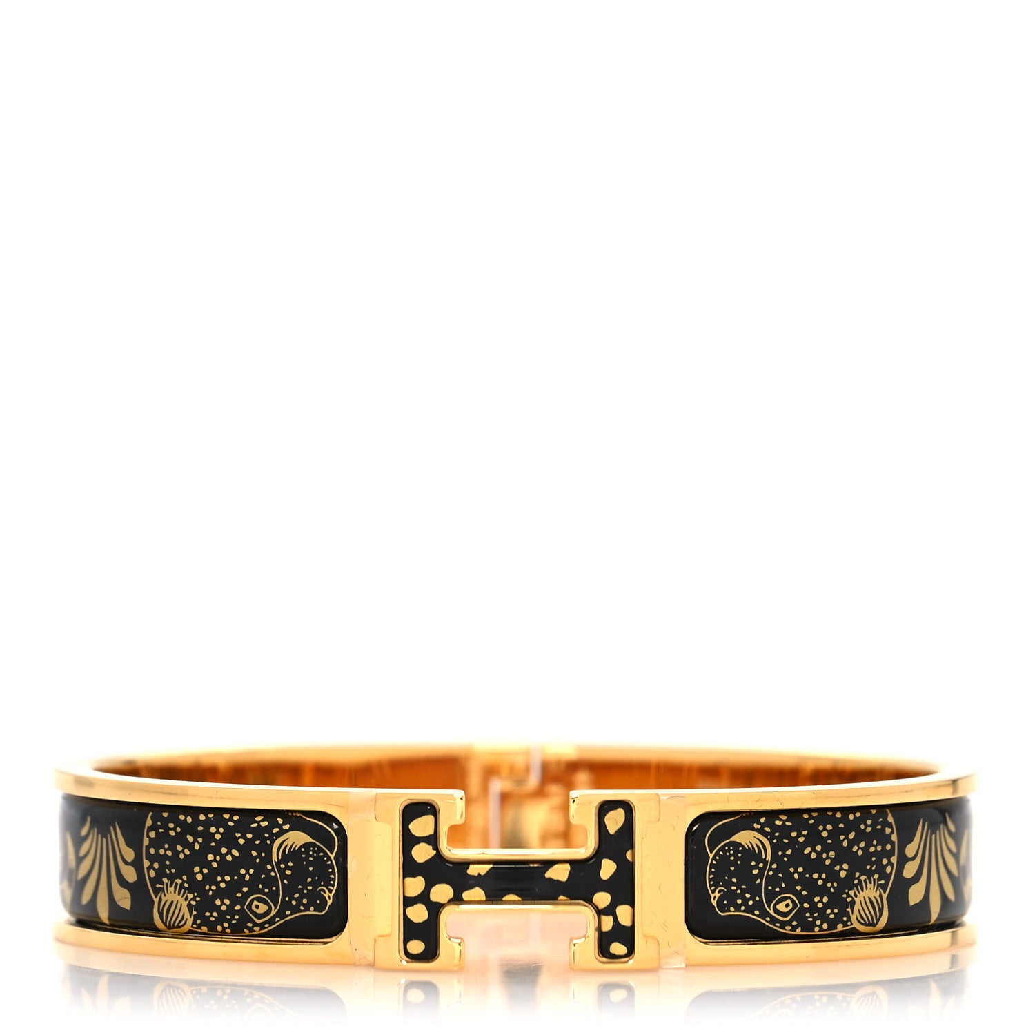 Hermes Enamel Narrow Leopards Clic Clac H Bracelet PM Juane Or Black 1 of 5