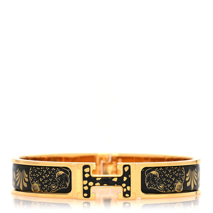 Hermes Enamel Narrow Leopards Clic Clac H Bracelet PM Juane Or Black 1 of 5