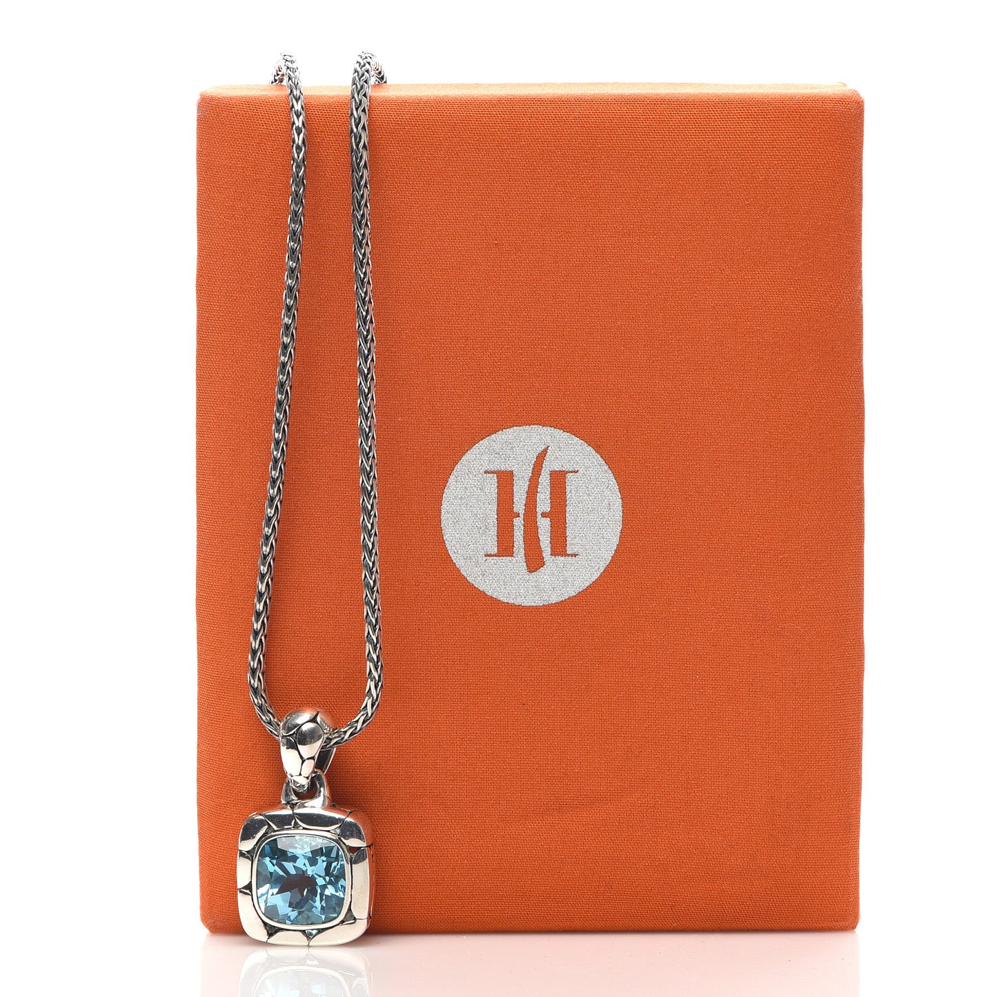 Sterling Silver Blue Topaz Batu Kali Square Pendant Necklace