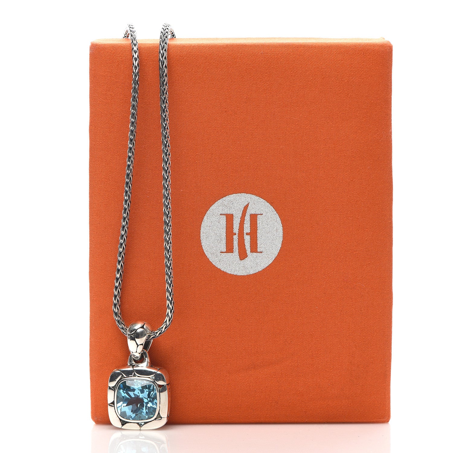 John Hardy Sterling Silver Blue Topaz Batu Kali Square Pendant Necklace 5 of 5