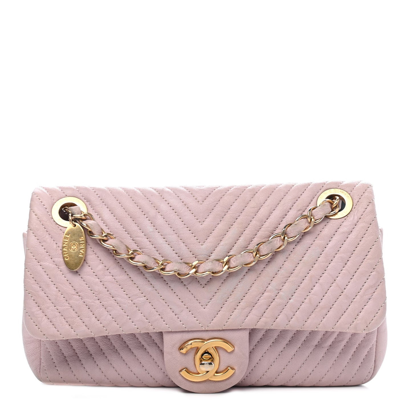 Calfskin Surpique Chevron Small Flap Pink