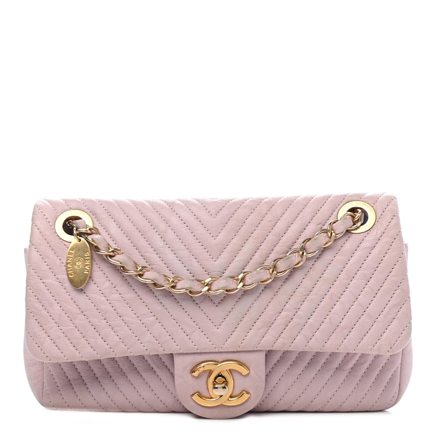 Chanel Calfskin Surpique Chevron Small Flap Pink 1 of 9