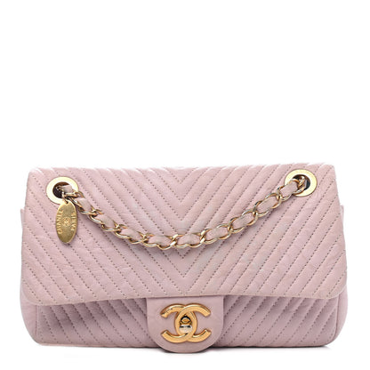 Chanel Calfskin Surpique Chevron Small Flap Pink 1 of 9