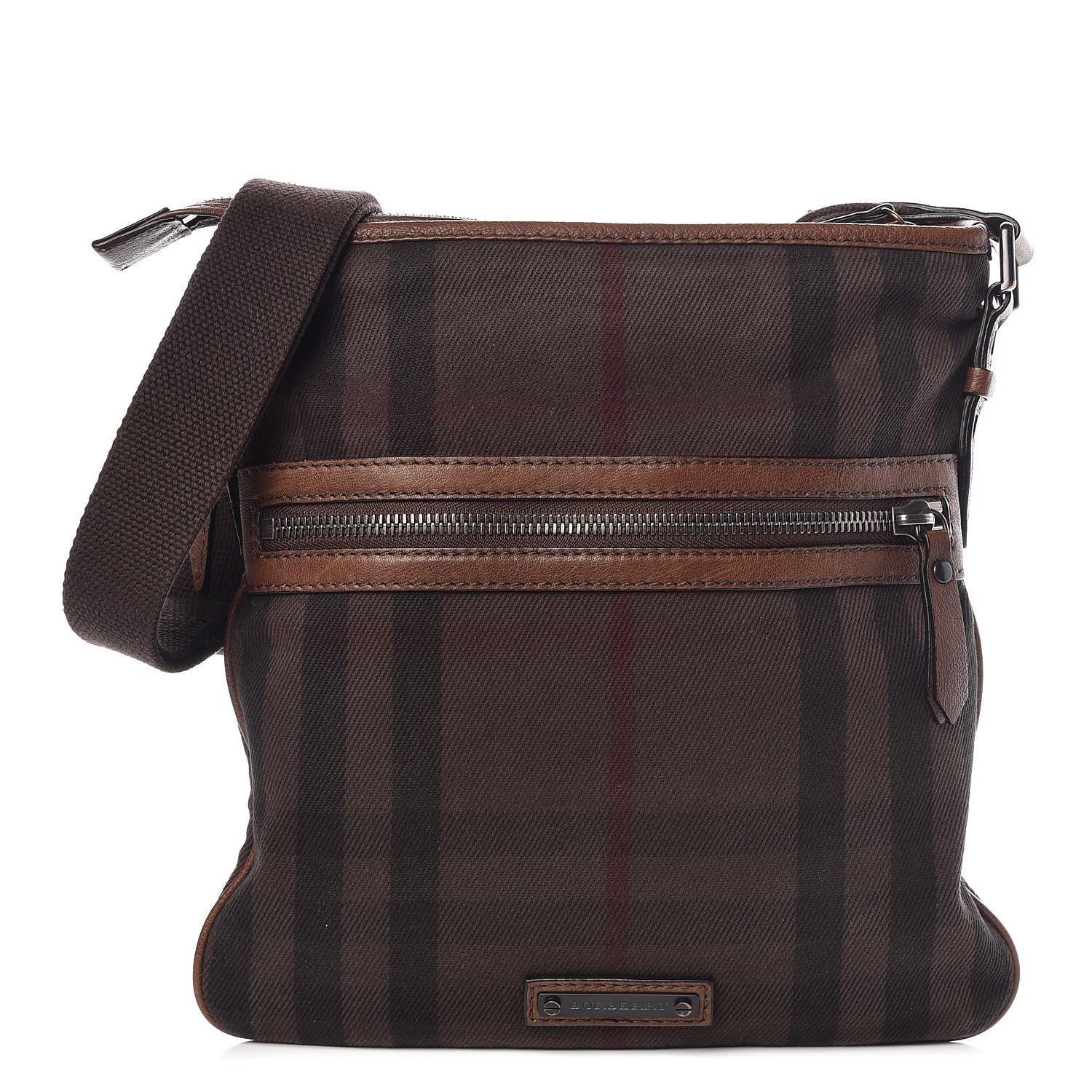 Burberry Overdyed Canvas House Check Flat Crossbody Messenger Bag Dark Brown 1 of 9