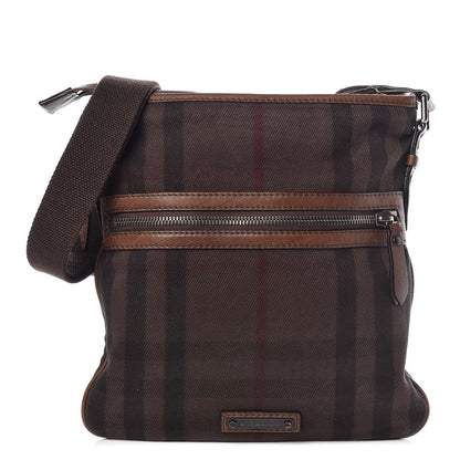Burberry Overdyed Canvas House Check Flat Crossbody Messenger Bag Dark Brown 1 of 9