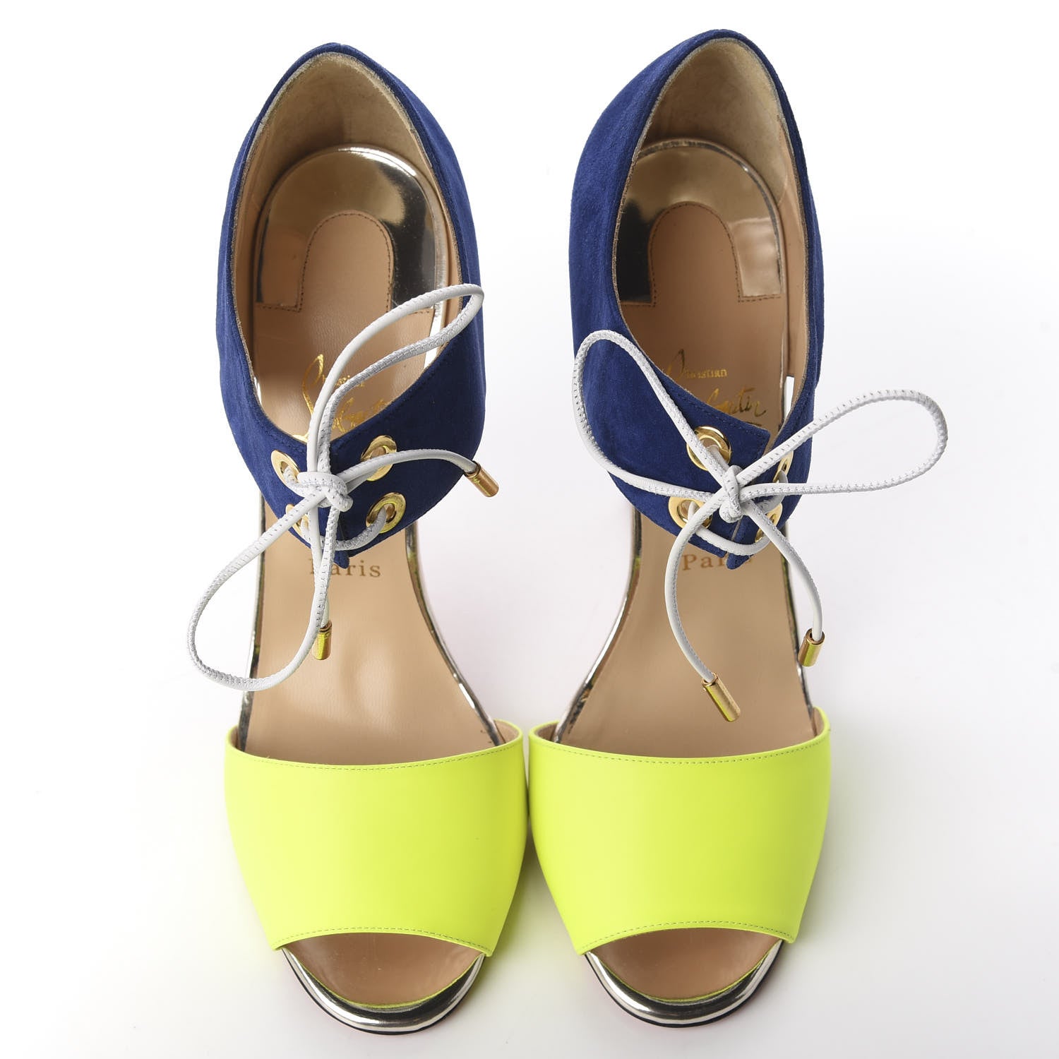 Christian Louboutin Fluo Matt Suede Kid Specchio Mayerling 100 Sandals 40.5 Version Jaune 5 of 11
