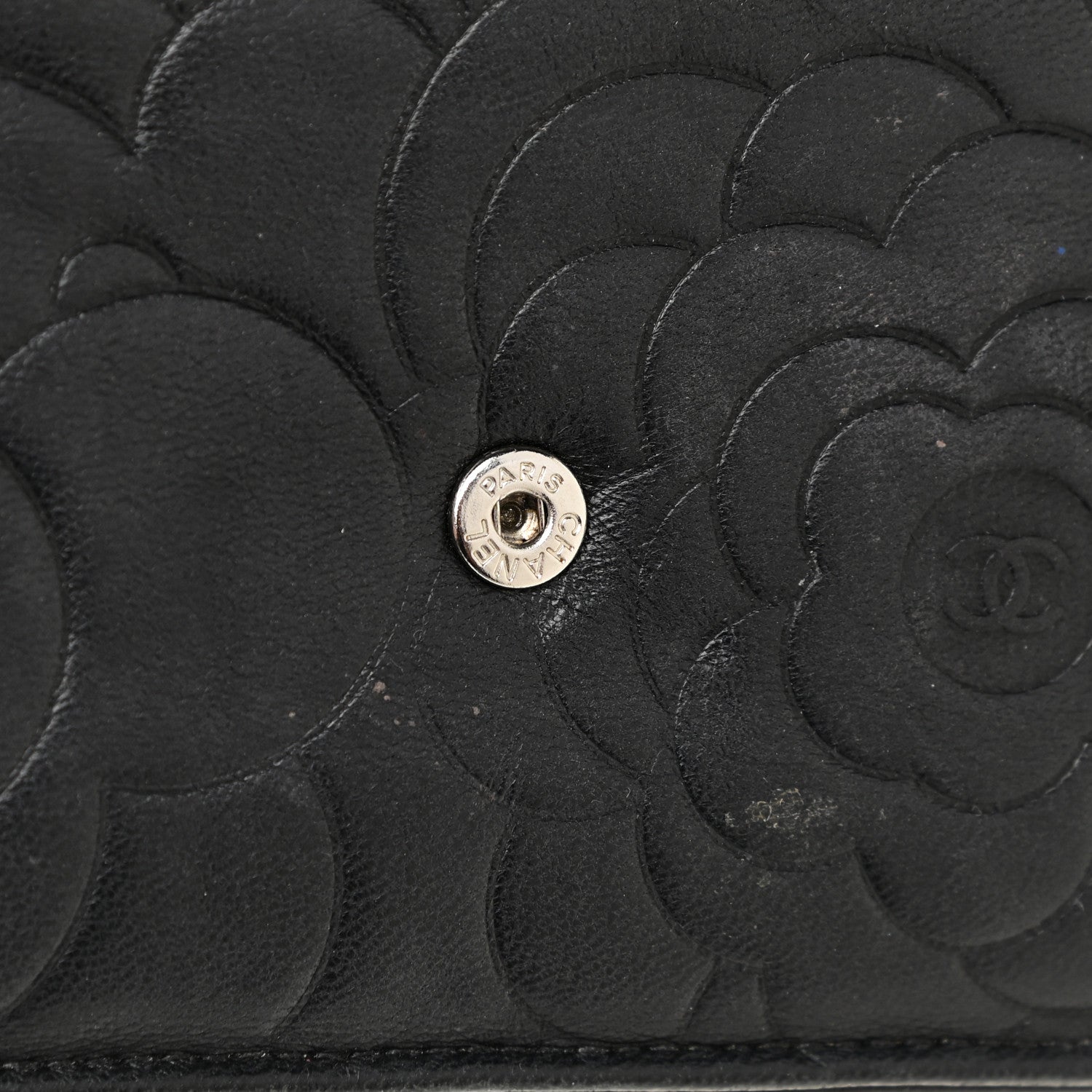 Chanel Lambskin Camellia Embossed Wallet on Chain WOC Black 14 of 17
