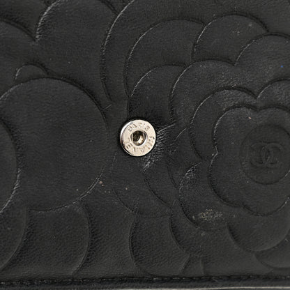 Chanel Lambskin Camellia Embossed Wallet on Chain WOC Black 14 of 17
