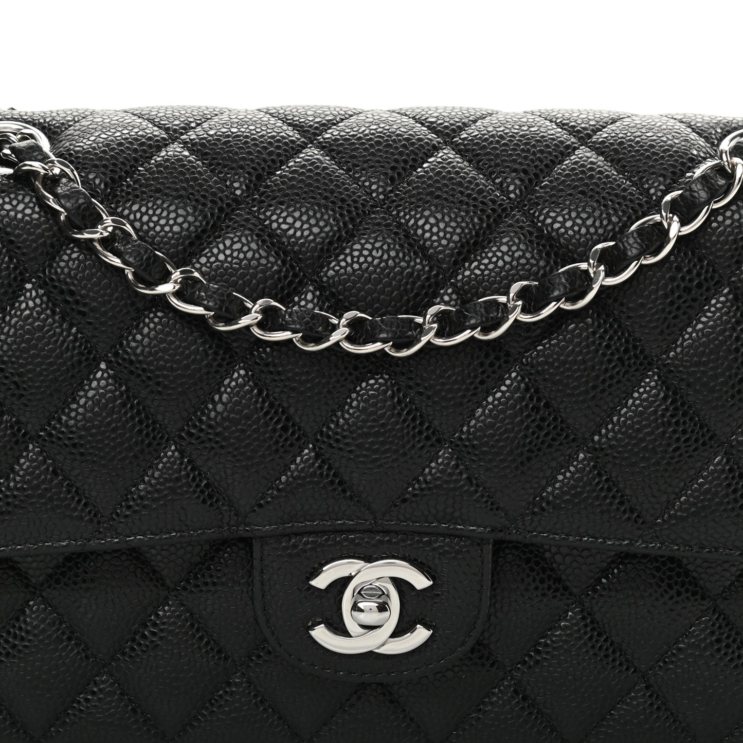 Caviar Quilted Medium Double Flap Black
