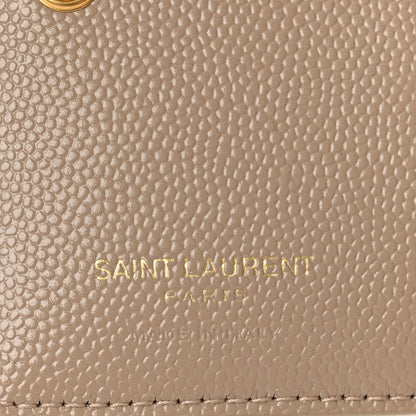 Saint Laurent Grain De Poudre Matelasse Chevron Monogram Zipped Card Case Dark Beige 6 of 10