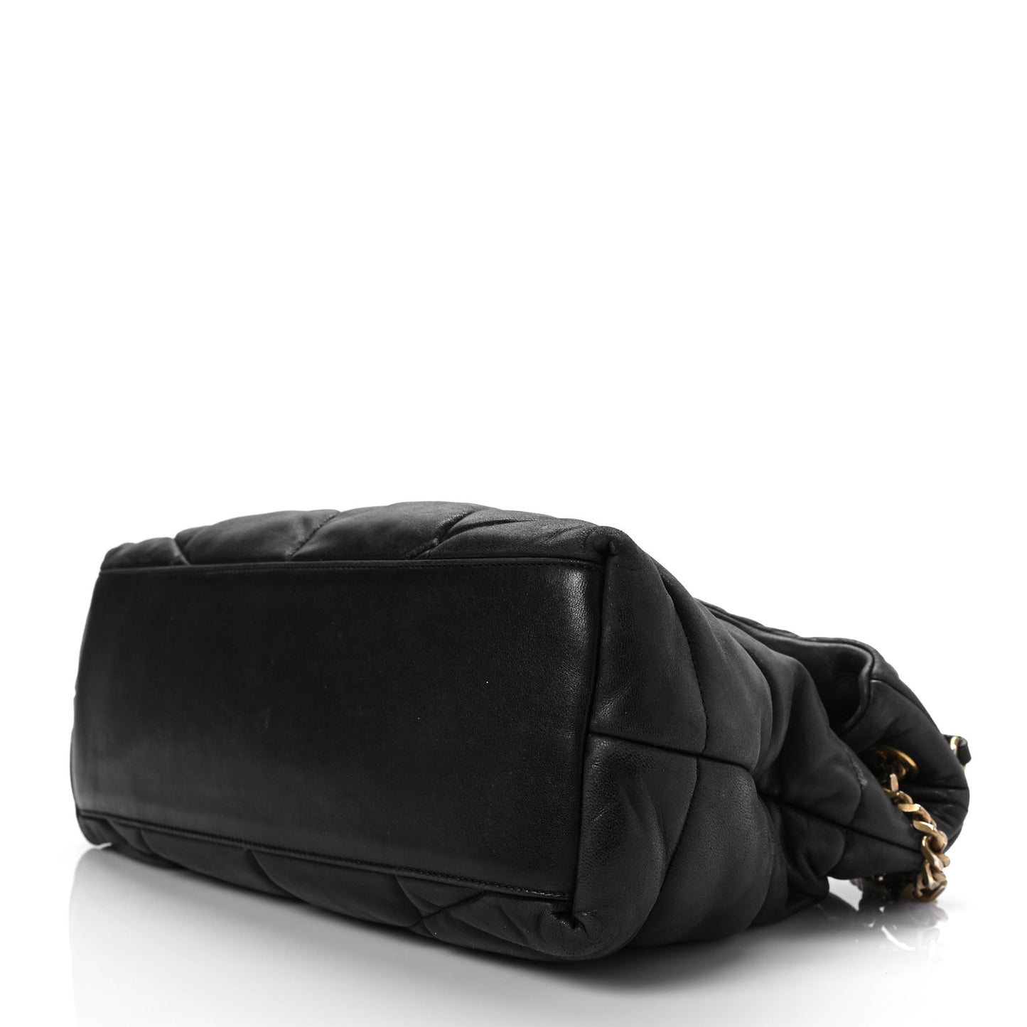 Lambskin Quilted Medium Loulou Puffer Monogram Chain Satchel Black