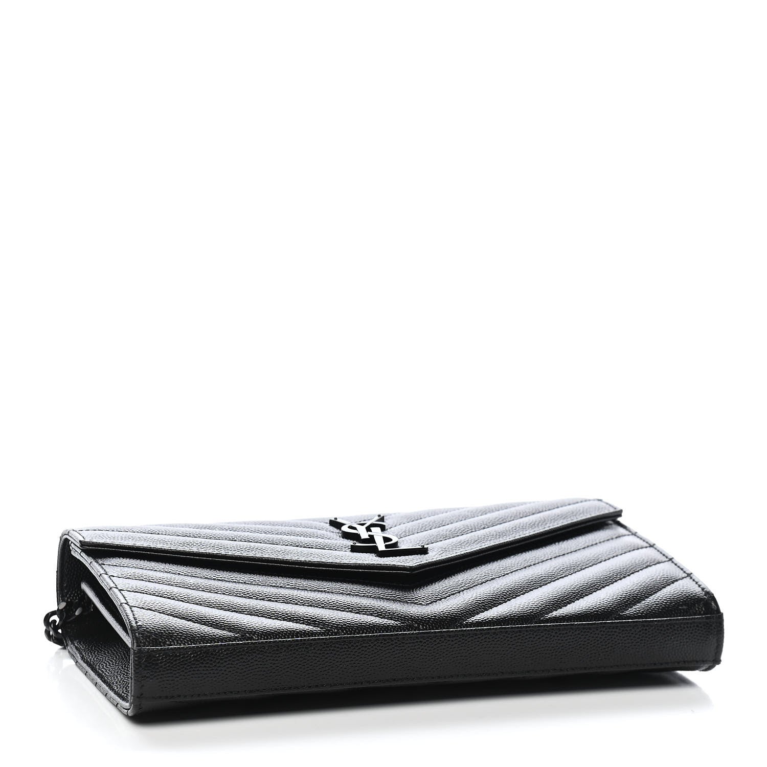 Saint Laurent Grain De Poudre Matelasse Chevron Monogram Chain Wallet Black 5 of 10