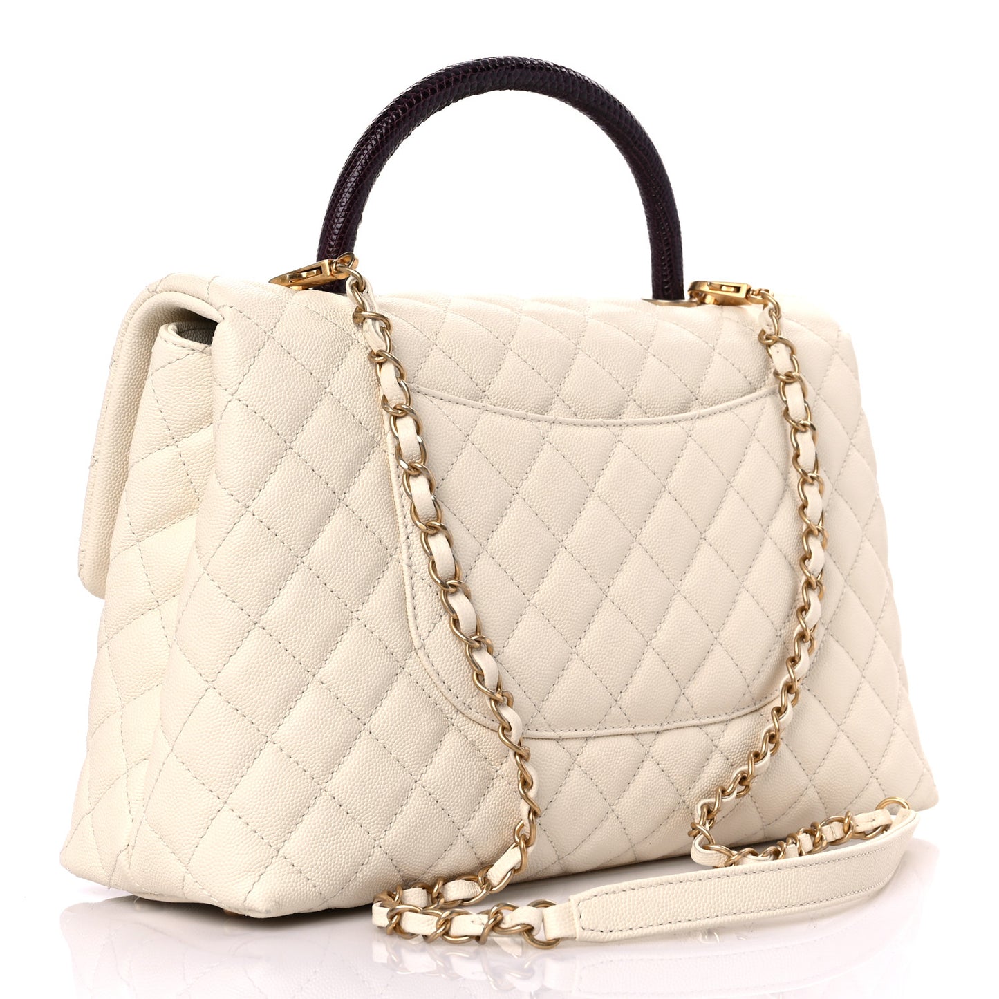 Caviar Lizard Quilted Medium Coco Handle Flap Ivory