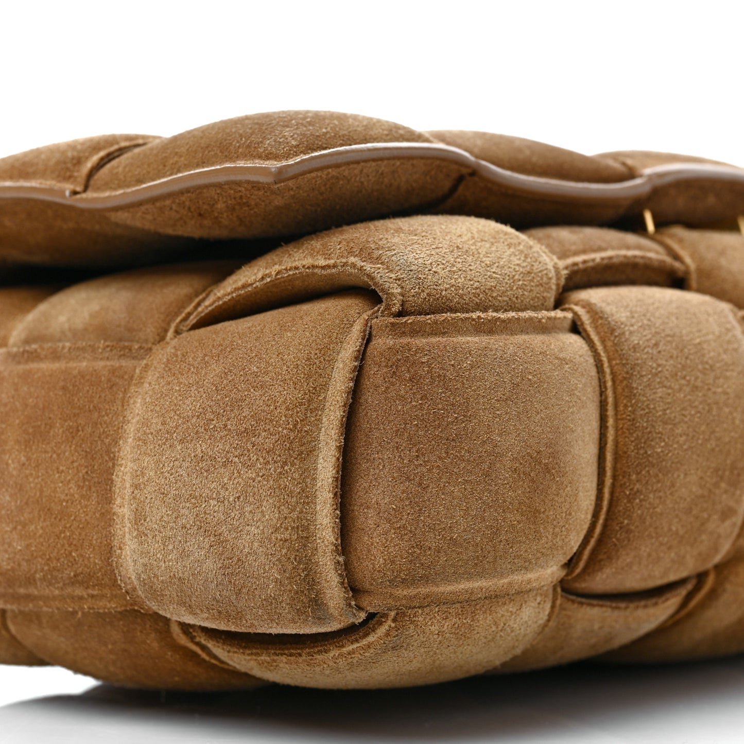 Suede Maxi Intrecciato Padded Cassette Crossbody Bag Taupe