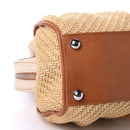 Valentino Garavani Raffia Lacca Fleur Frame Satchel Natural 6 of 9