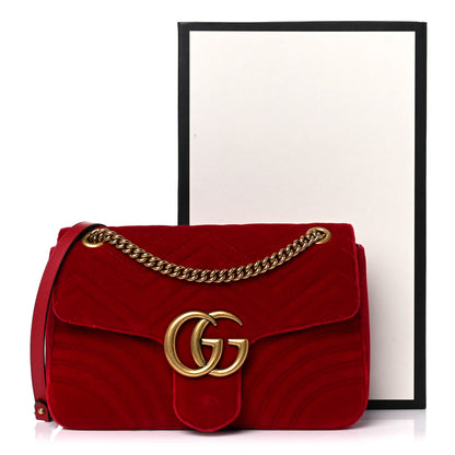 Gucci Velvet Matelasse Medium GG Marmont Shoulder Bag Hibiscus Red 16 of 16