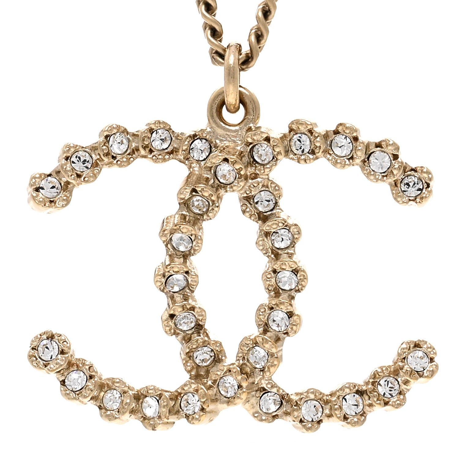 Chanel Metal Crystal CC Pendant Necklace Gold 3 of 5