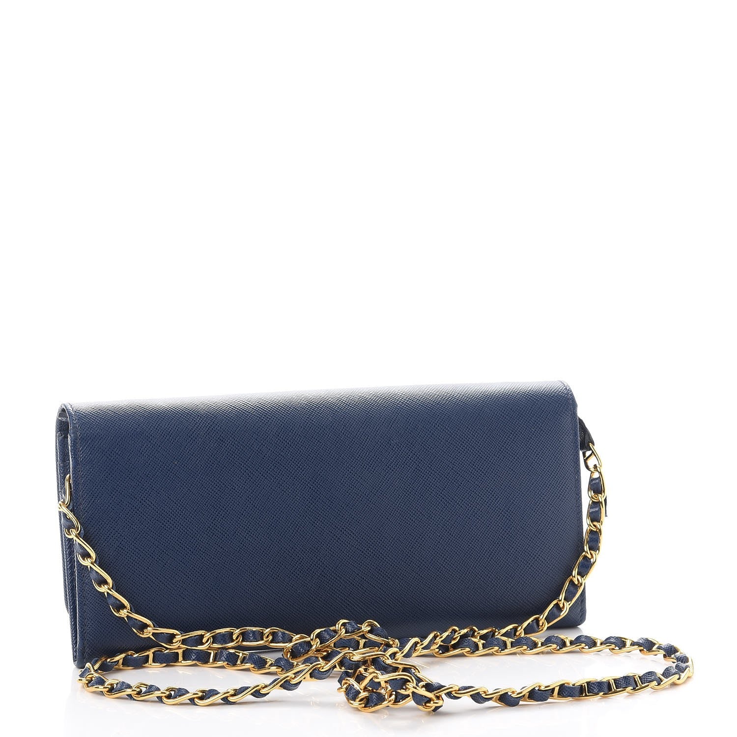Prada Saffiano Metal Oro Chain Wallet Bleuette 3 of 7