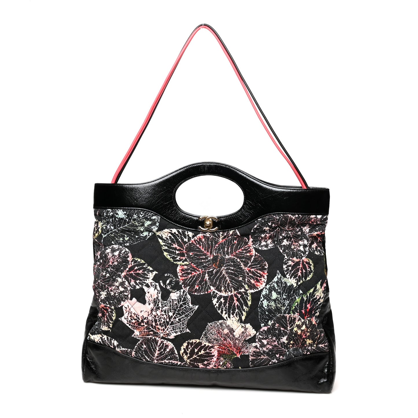 Patent Calfskin Canvas Printed Large 31 Shopping Bag Black