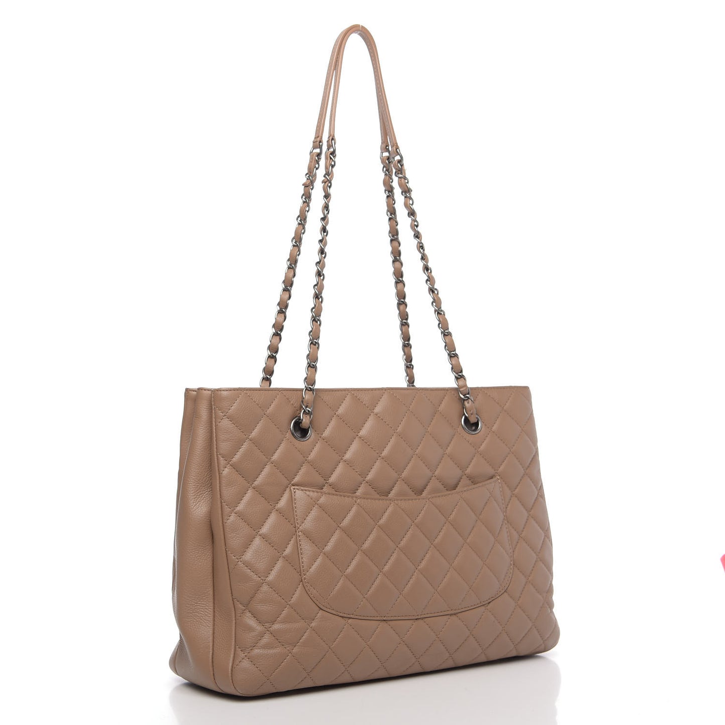 Grained Calfskin Quilted Large Zipped Shopping Tote Taupe