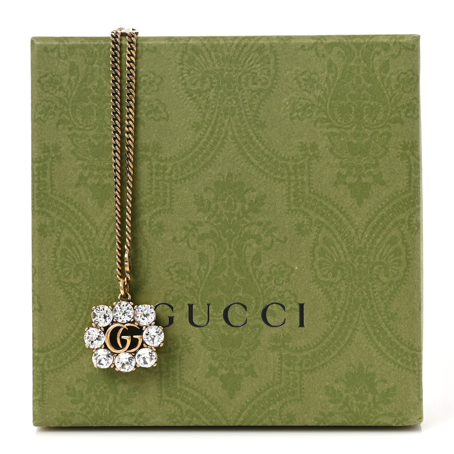 Gucci Crystal Embellished Double G Necklace Aged Gold 5 of 5