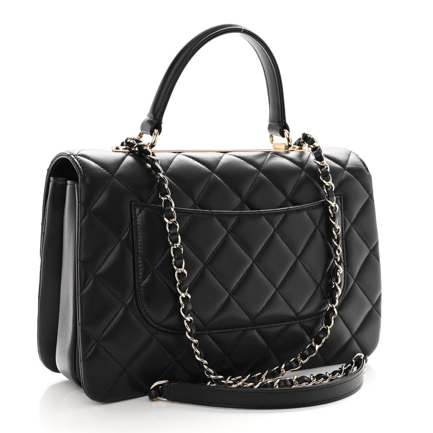 Lambskin Quilted Medium Trendy CC Flap Dual Handle Bag Black