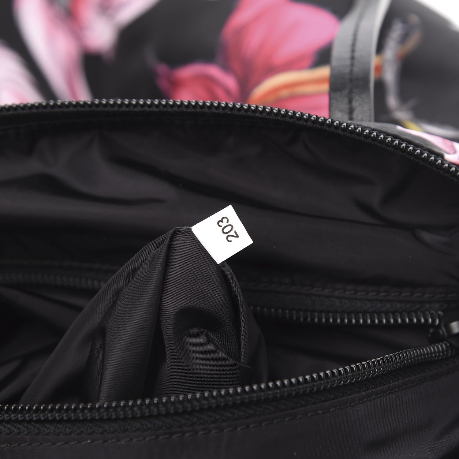 Prada Tessuto Nylon Saffiano Floral Print Tote Black 7 of 10
