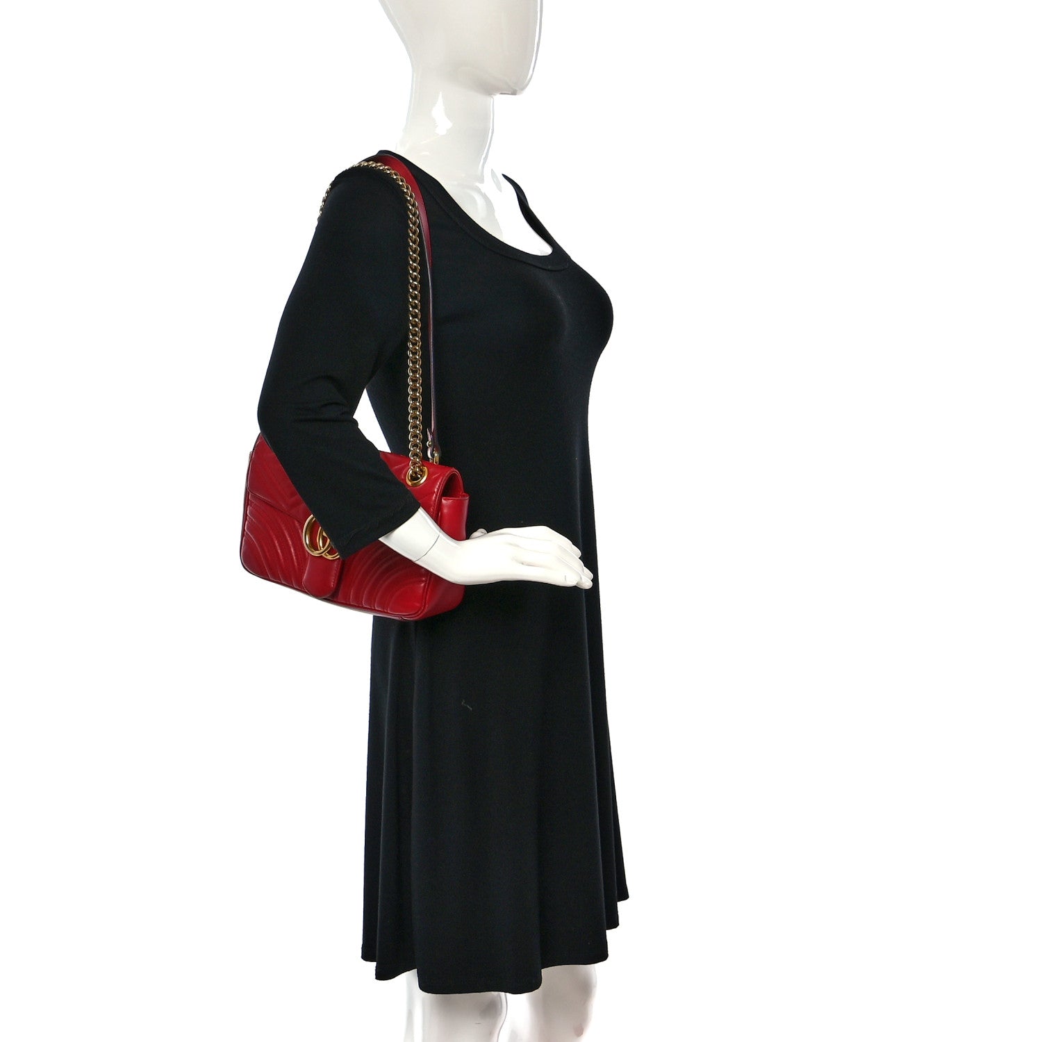 Gucci Calfskin Matelasse Small GG Marmont Shoulder Bag Hibiscus Red 2 of 20