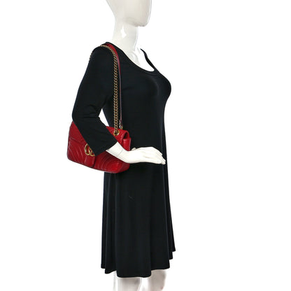 Gucci Calfskin Matelasse Small GG Marmont Shoulder Bag Hibiscus Red 2 of 20