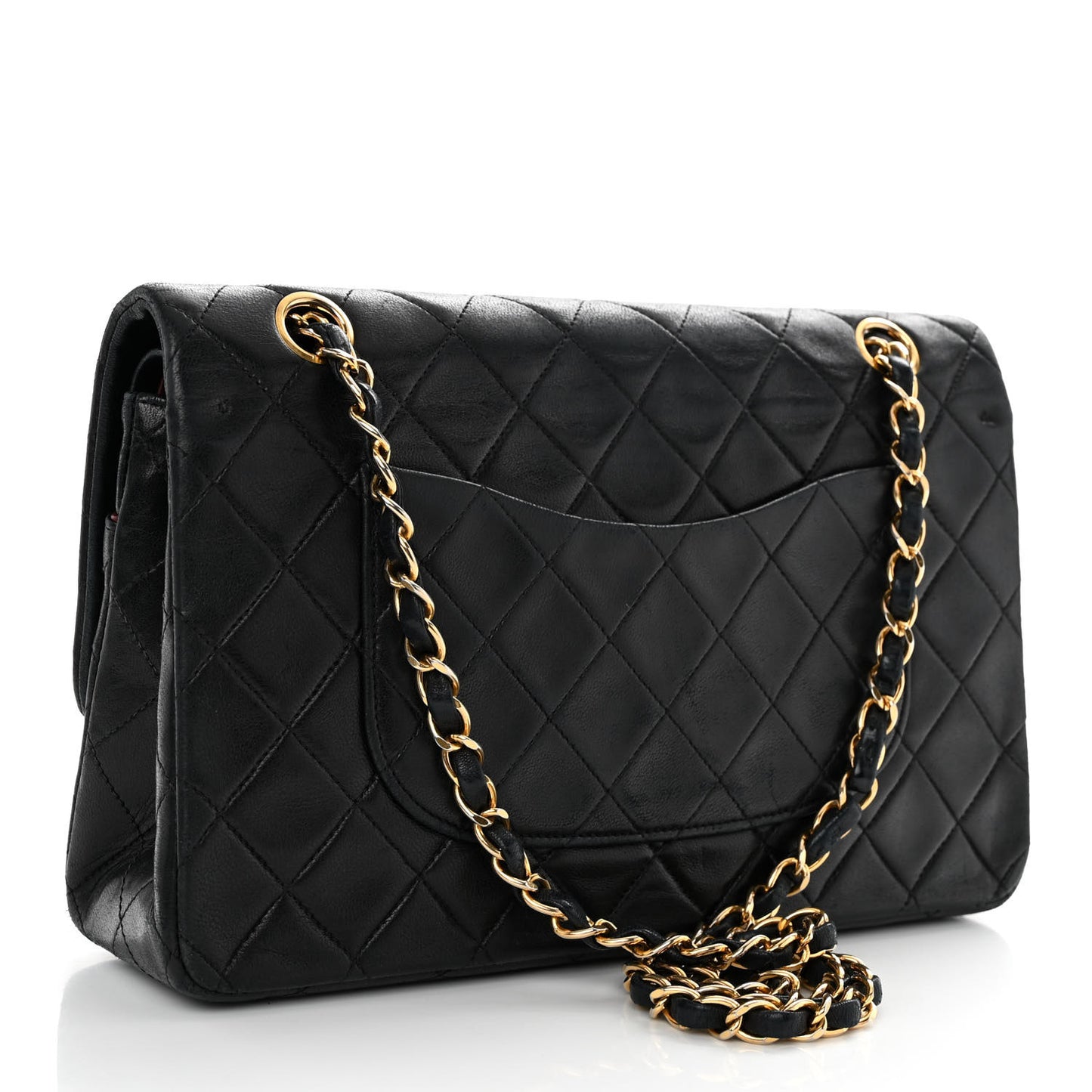 Lambskin Quilted Medium Double Flap Black