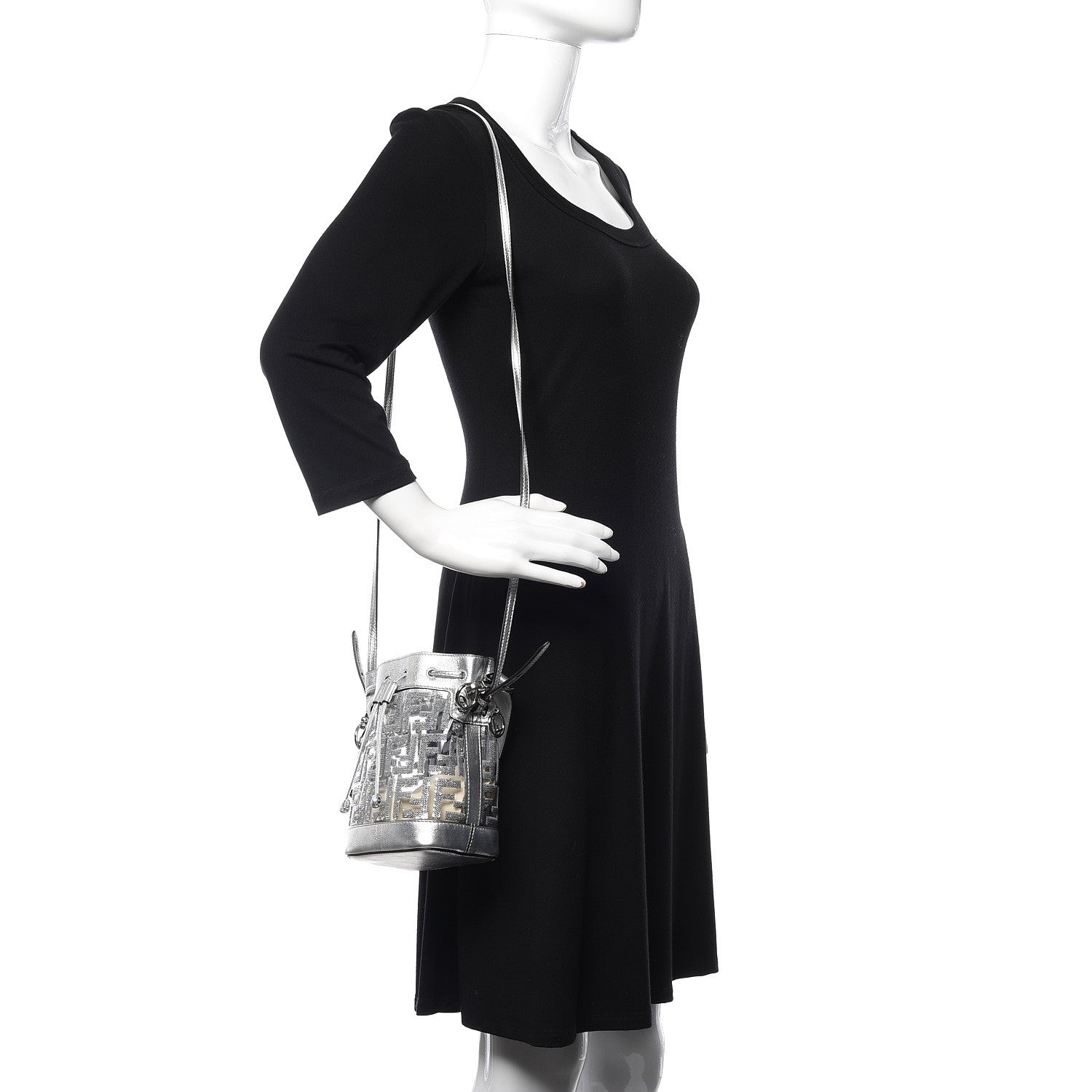 Fendi PVC Vitello Catalan Mirror Sequin F is Fendi FF Mini Mon Tresor Bucket Bag Argento 2 of 9