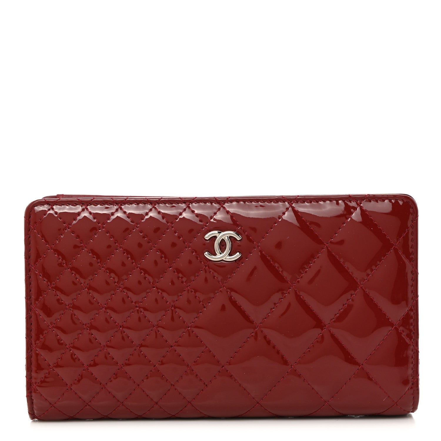 Chanel Patent Quilted Zip Around Wallet Dark Red 1 of 12