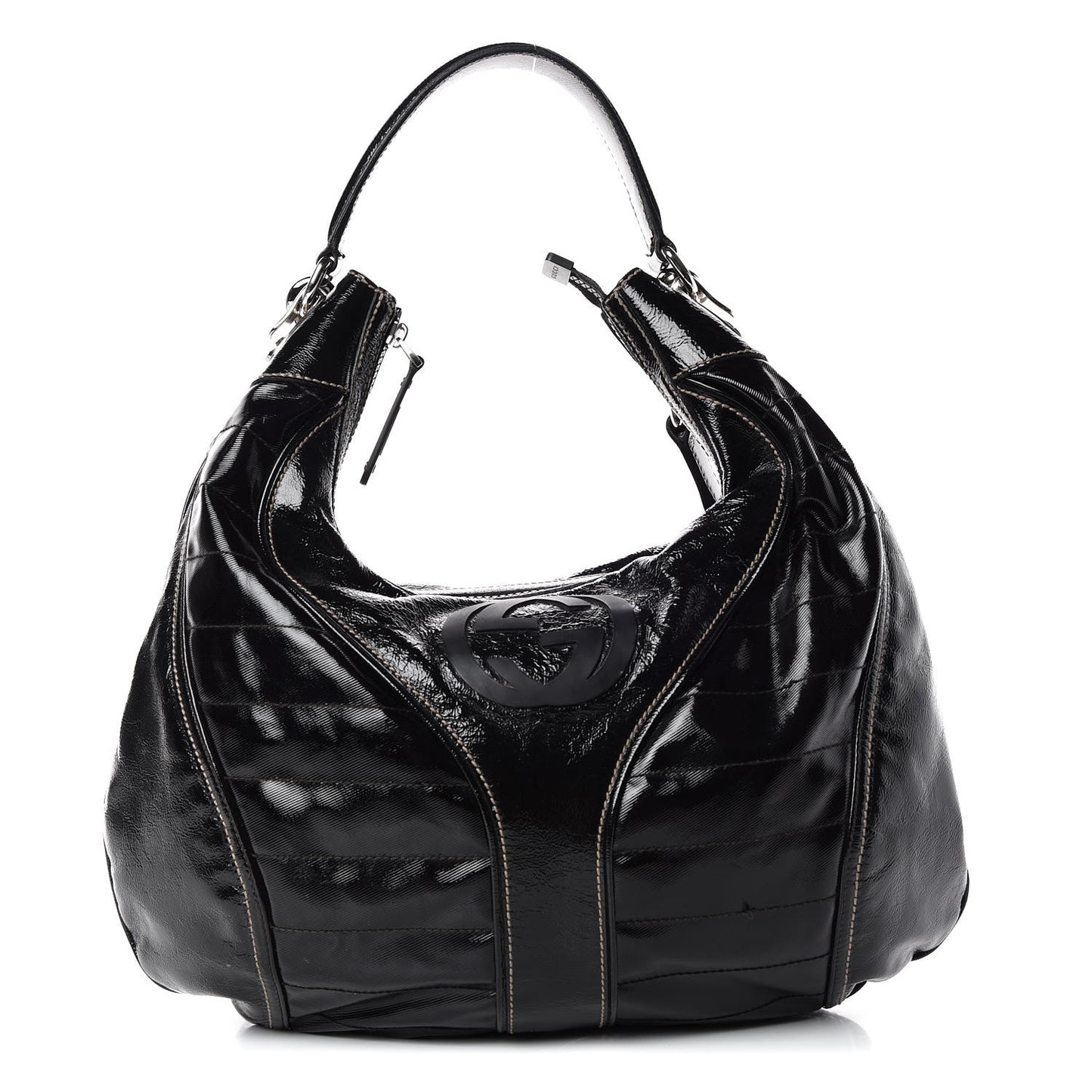 Patent Calfskin Medium Snow Glam Hobo Black