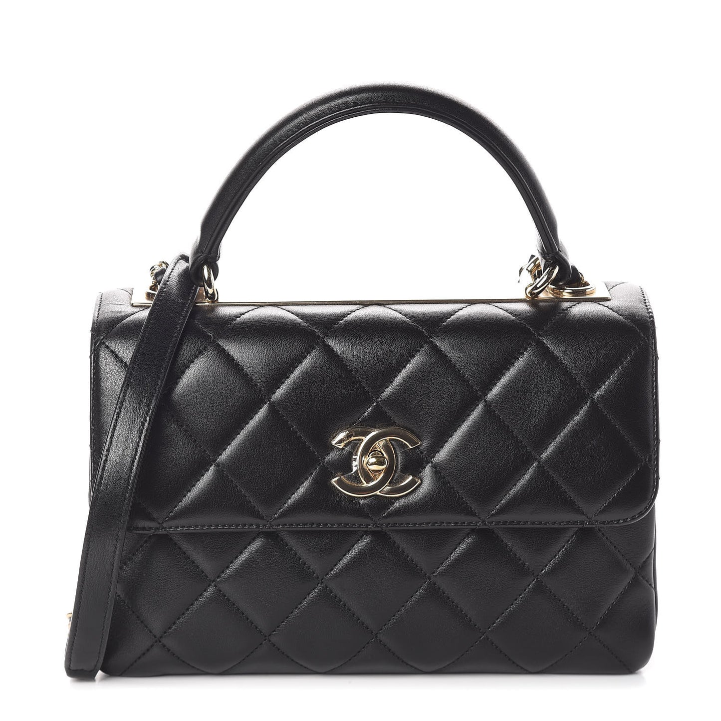Lambskin Quilted Small Trendy CC Dual Handle Flap Bag Black
