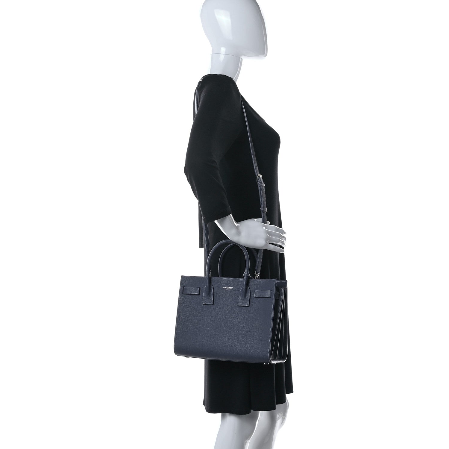 Saint Laurent Grained Calfskin Topstitch Baby Sac De Jour Denim 2 of 11