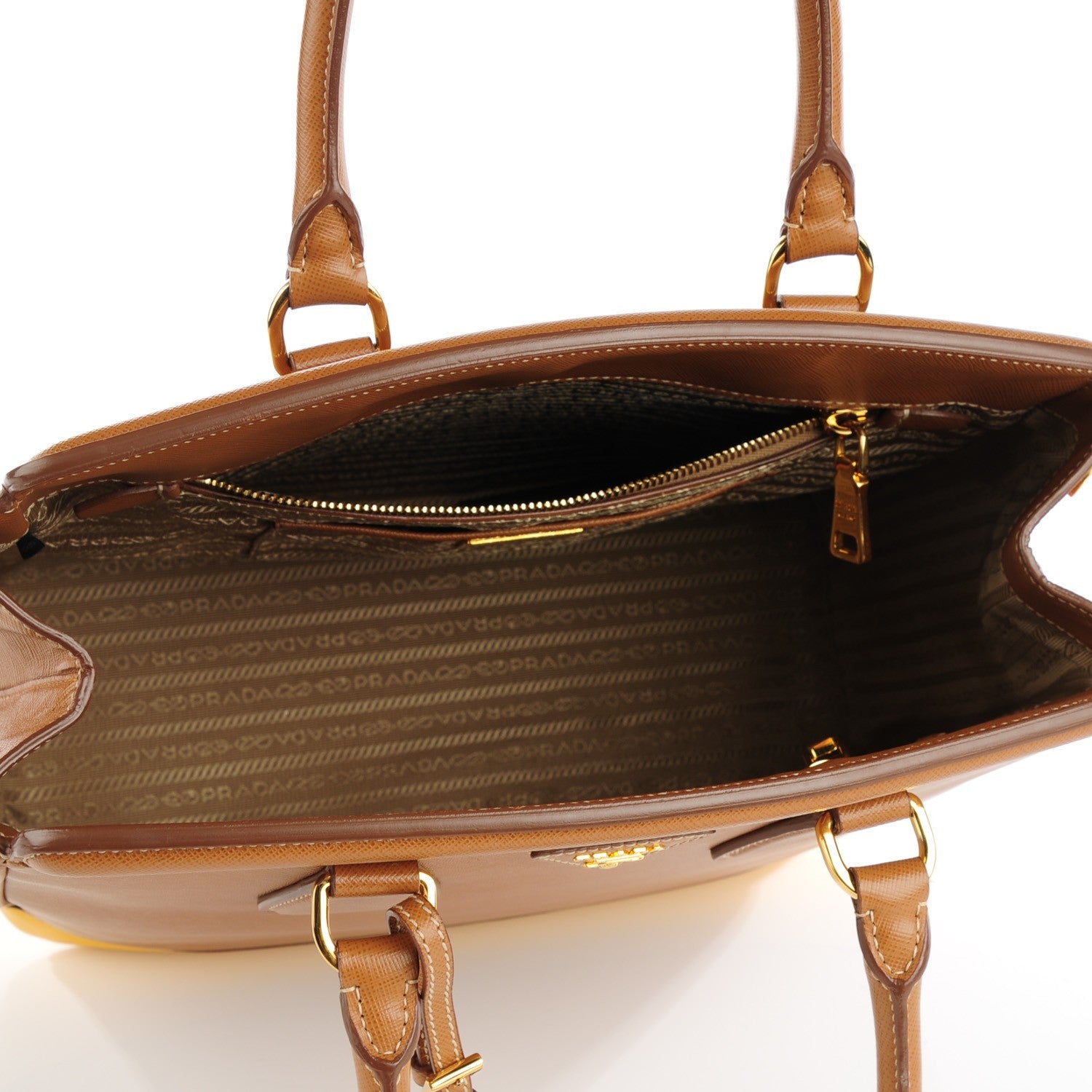 Prada Saffiano Lux Bi-Color Parabole Tote Caramel Mimosa 7 of 11