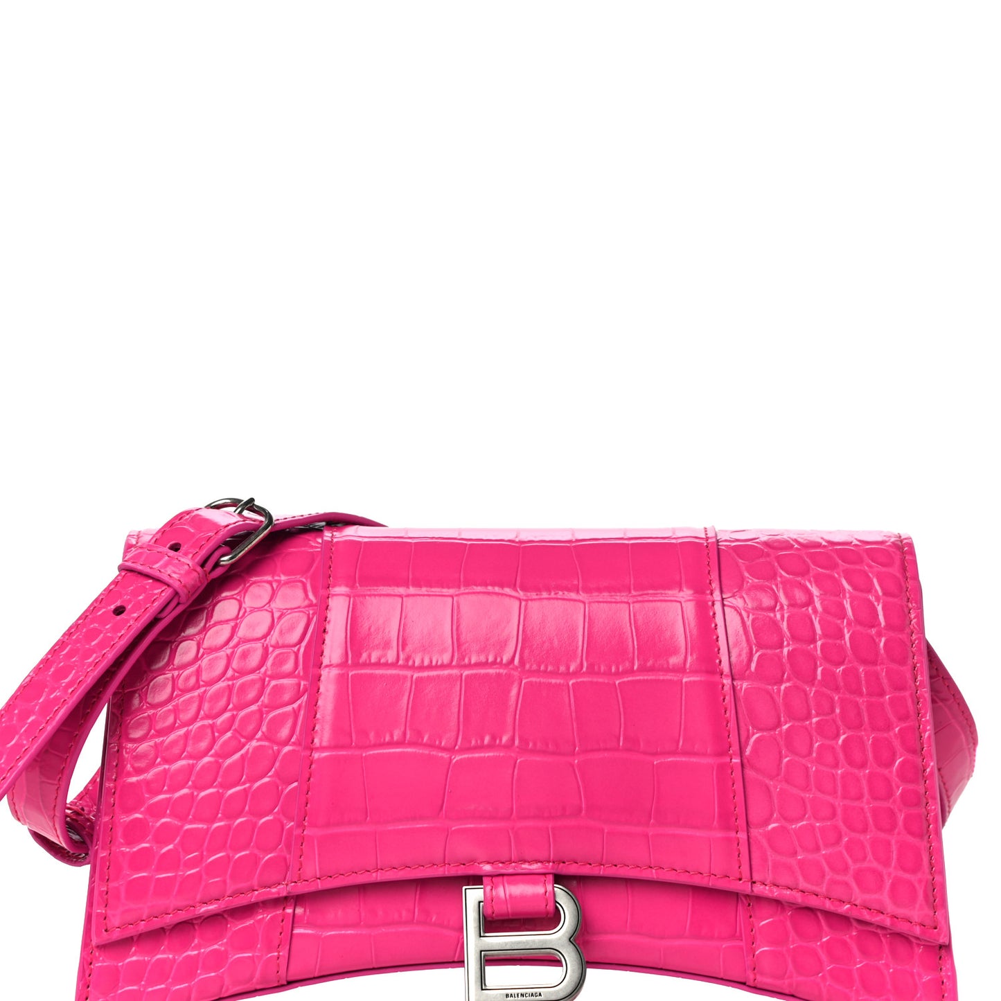 Shiny Calfskin Crocodile Embossed Small Hourglass Sling Shoulder Bag Fuchsia