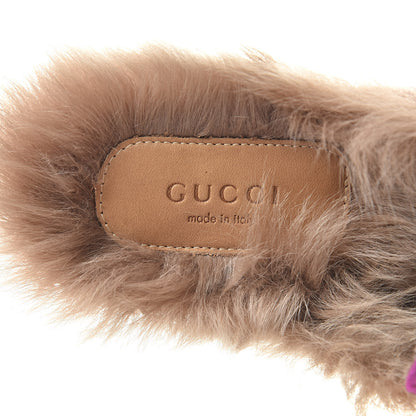 Gucci Velvet Fur Womens Princetown Slippers 35.5 Fucsia Violet Cyclamen Natural 7 of 8