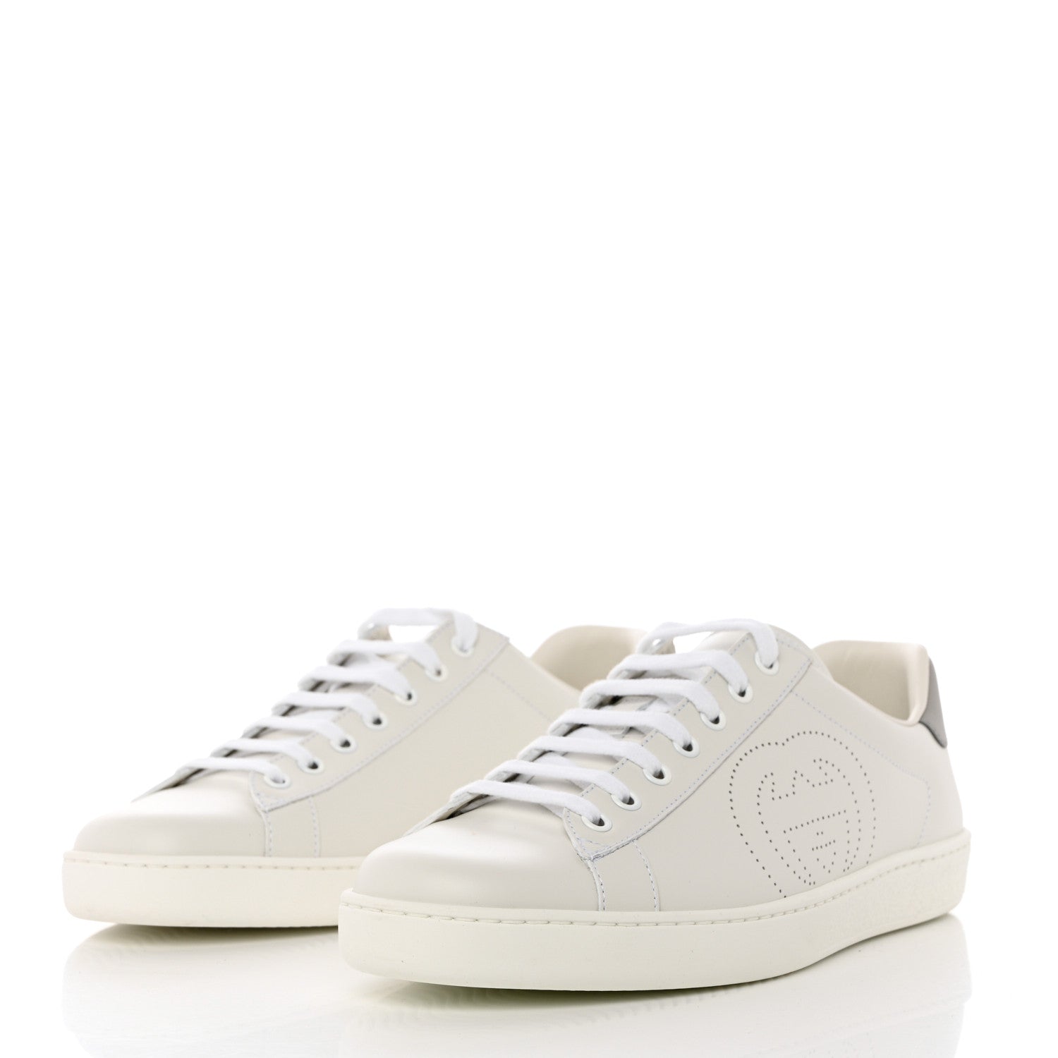 Gucci Calfskin Interlocking G Perforated Mens Ace Sneakers 8 White Grey Sky 3 of 9
