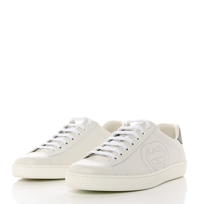 Gucci Calfskin Interlocking G Perforated Mens Ace Sneakers 8 White Grey Sky 3 of 9