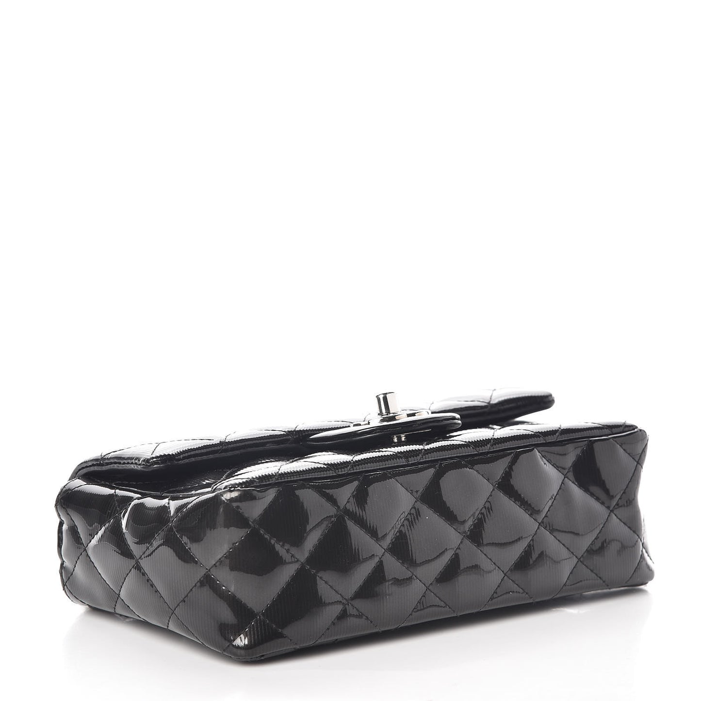 Striated Patent Calfskin Quilted Mini Rectangular Flap Dark Grey